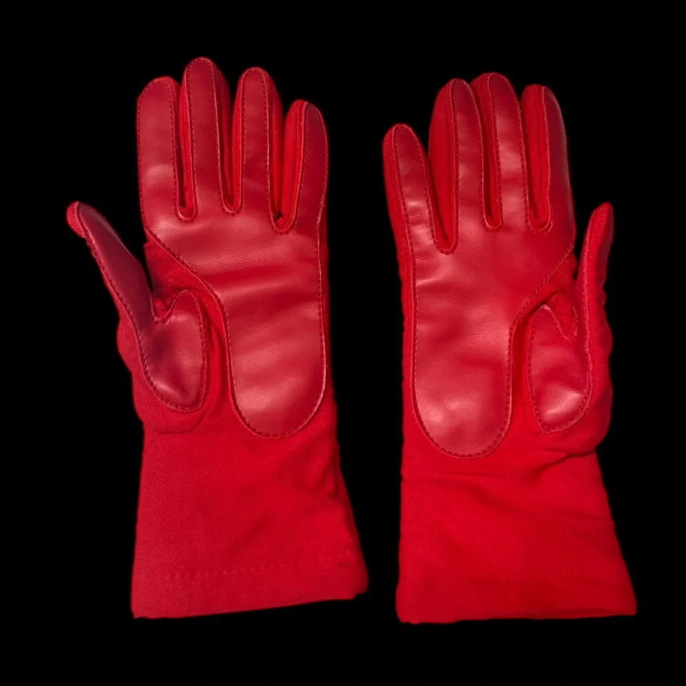 Vintage Red Aris Energy Gloves Nylon Leather Trim 80s 90s Retro Winter One Size